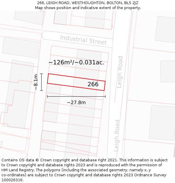 266, LEIGH ROAD, WESTHOUGHTON, BOLTON, BL5 2JZ: Plot and title map