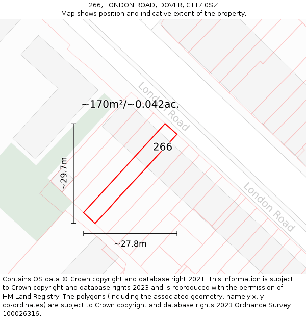 266, LONDON ROAD, DOVER, CT17 0SZ: Plot and title map
