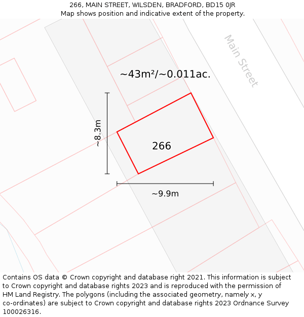 266, MAIN STREET, WILSDEN, BRADFORD, BD15 0JR: Plot and title map