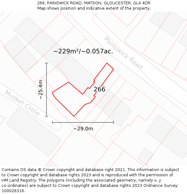 266, PAINSWICK ROAD, MATSON, GLOUCESTER, GL4 4DR: Plot and title map