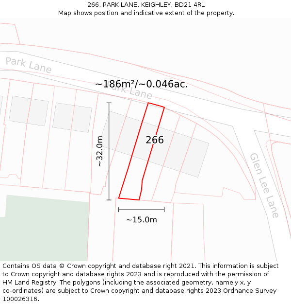 266, PARK LANE, KEIGHLEY, BD21 4RL: Plot and title map