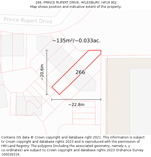 266, PRINCE RUPERT DRIVE, AYLESBURY, HP19 9DJ: Plot and title map