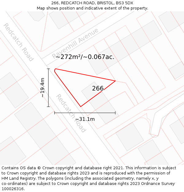 266, REDCATCH ROAD, BRISTOL, BS3 5DX: Plot and title map