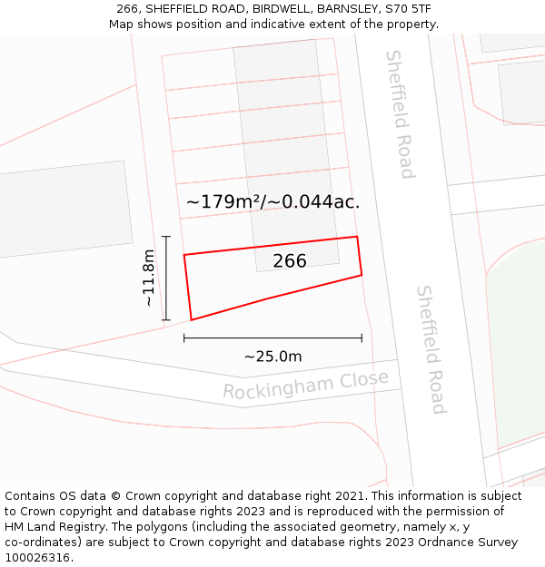 266, SHEFFIELD ROAD, BIRDWELL, BARNSLEY, S70 5TF: Plot and title map
