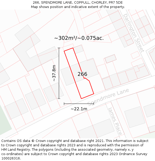 266, SPENDMORE LANE, COPPULL, CHORLEY, PR7 5DE: Plot and title map