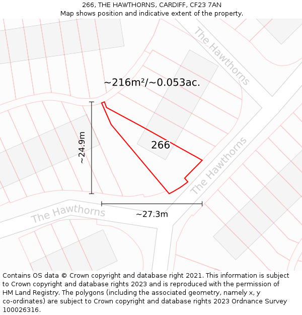266, THE HAWTHORNS, CARDIFF, CF23 7AN: Plot and title map