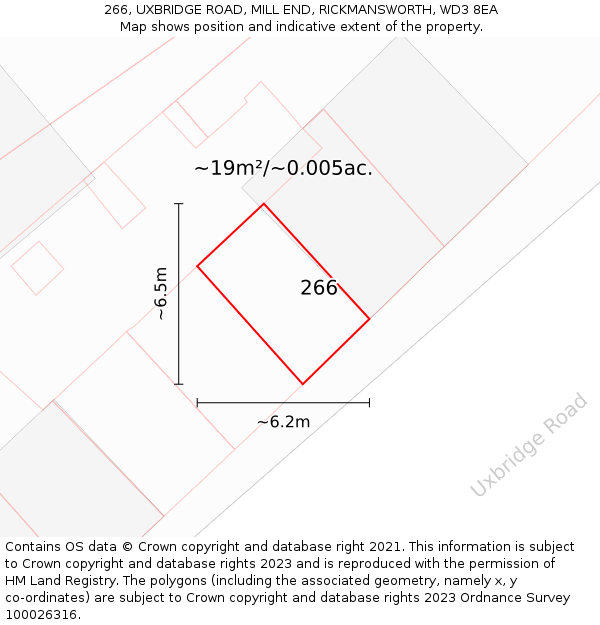 266, UXBRIDGE ROAD, MILL END, RICKMANSWORTH, WD3 8EA: Plot and title map