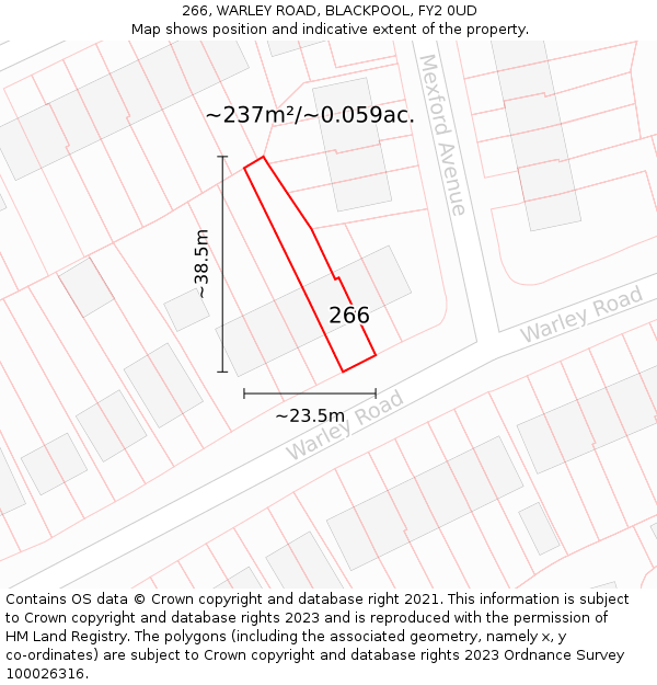 266, WARLEY ROAD, BLACKPOOL, FY2 0UD: Plot and title map