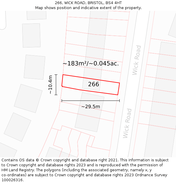 266, WICK ROAD, BRISTOL, BS4 4HT: Plot and title map