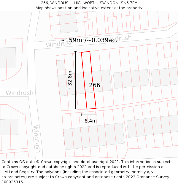 266, WINDRUSH, HIGHWORTH, SWINDON, SN6 7EA: Plot and title map