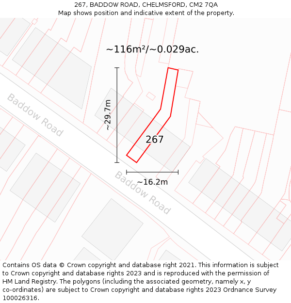 267, BADDOW ROAD, CHELMSFORD, CM2 7QA: Plot and title map
