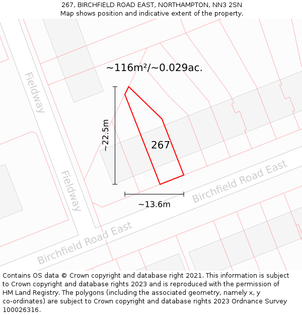267, BIRCHFIELD ROAD EAST, NORTHAMPTON, NN3 2SN: Plot and title map