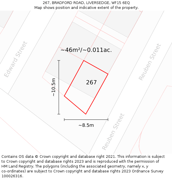 267, BRADFORD ROAD, LIVERSEDGE, WF15 6EQ: Plot and title map