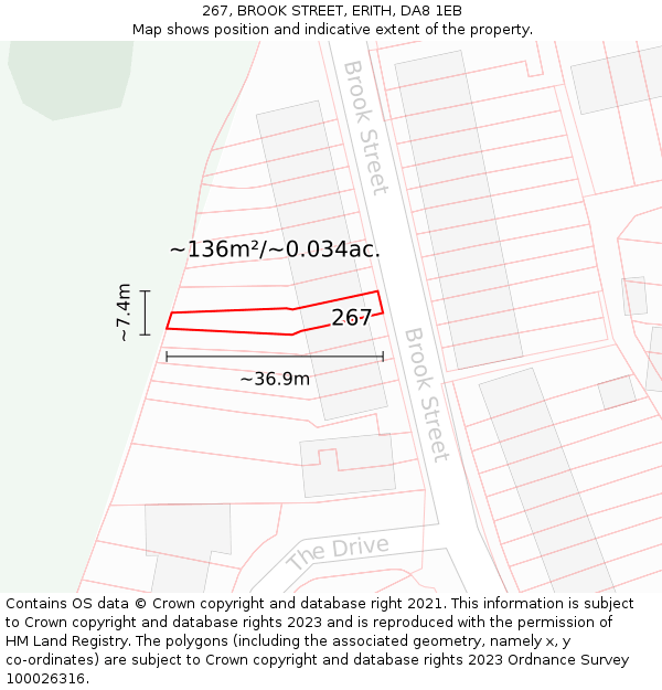 267, BROOK STREET, ERITH, DA8 1EB: Plot and title map