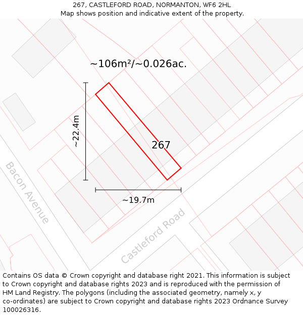 267, CASTLEFORD ROAD, NORMANTON, WF6 2HL: Plot and title map