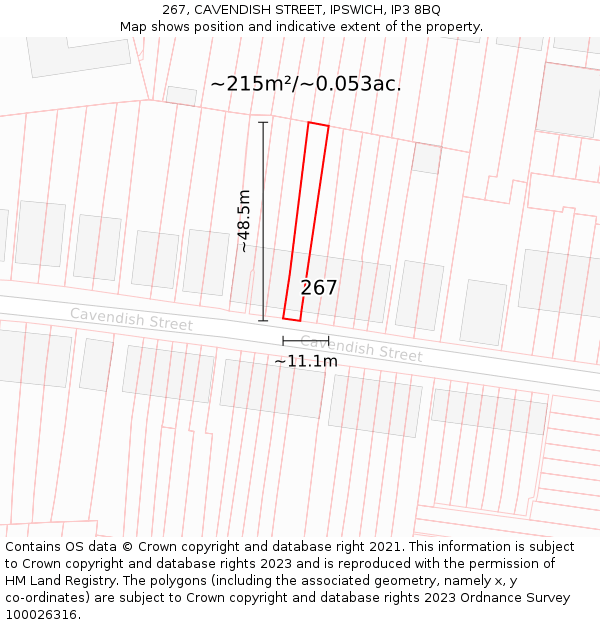 267, CAVENDISH STREET, IPSWICH, IP3 8BQ: Plot and title map