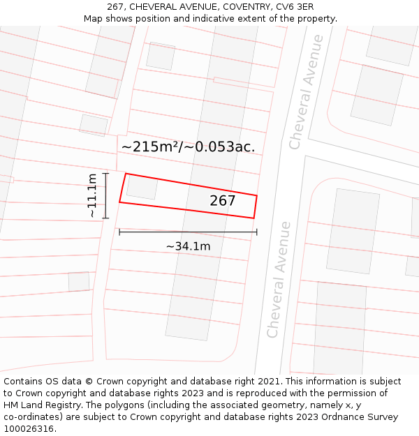 267, CHEVERAL AVENUE, COVENTRY, CV6 3ER: Plot and title map