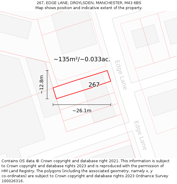 267, EDGE LANE, DROYLSDEN, MANCHESTER, M43 6BS: Plot and title map