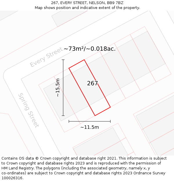 267, EVERY STREET, NELSON, BB9 7BZ: Plot and title map