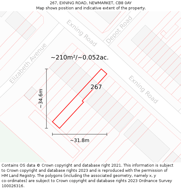 267, EXNING ROAD, NEWMARKET, CB8 0AY: Plot and title map