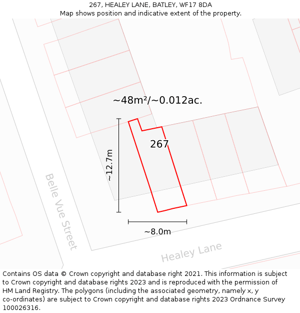 267, HEALEY LANE, BATLEY, WF17 8DA: Plot and title map