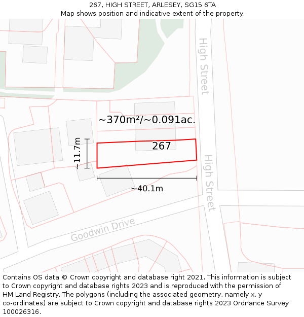 267, HIGH STREET, ARLESEY, SG15 6TA: Plot and title map