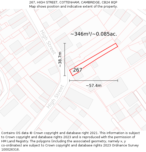 267, HIGH STREET, COTTENHAM, CAMBRIDGE, CB24 8QP: Plot and title map