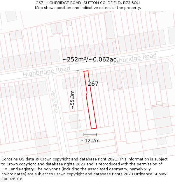 267, HIGHBRIDGE ROAD, SUTTON COLDFIELD, B73 5QU: Plot and title map