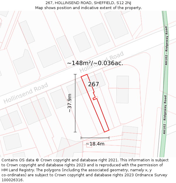 267, HOLLINSEND ROAD, SHEFFIELD, S12 2NJ: Plot and title map