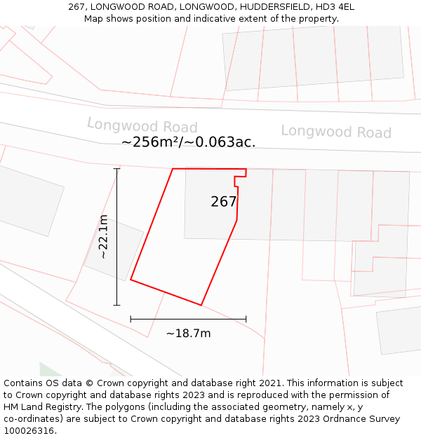 267, LONGWOOD ROAD, LONGWOOD, HUDDERSFIELD, HD3 4EL: Plot and title map