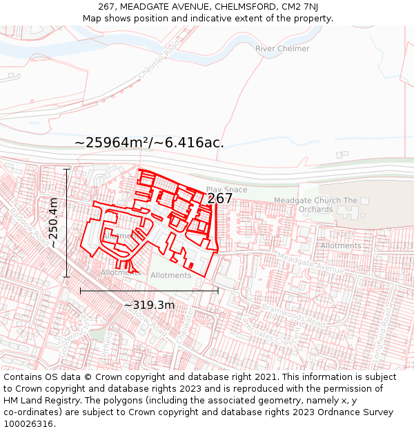 267, MEADGATE AVENUE, CHELMSFORD, CM2 7NJ: Plot and title map