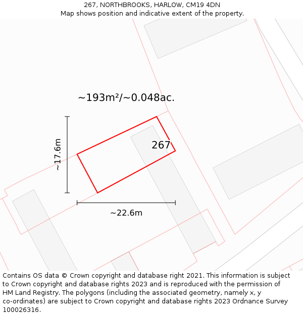 267, NORTHBROOKS, HARLOW, CM19 4DN: Plot and title map