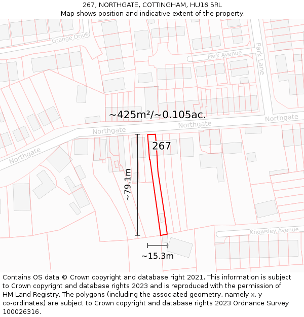 267, NORTHGATE, COTTINGHAM, HU16 5RL: Plot and title map