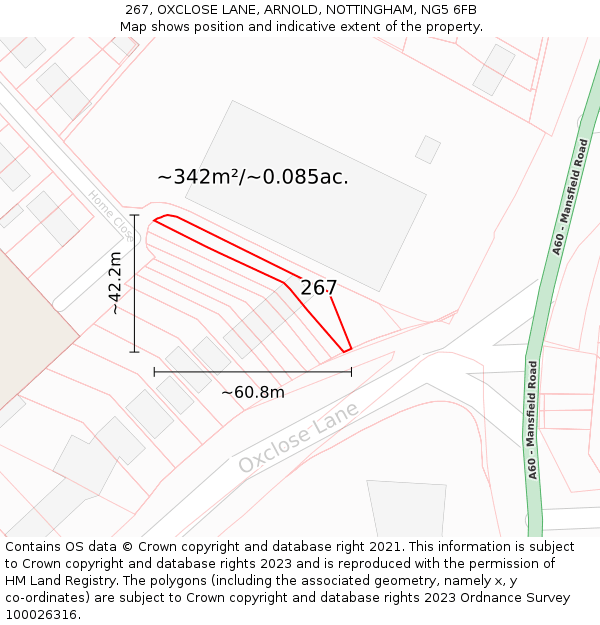 267, OXCLOSE LANE, ARNOLD, NOTTINGHAM, NG5 6FB: Plot and title map