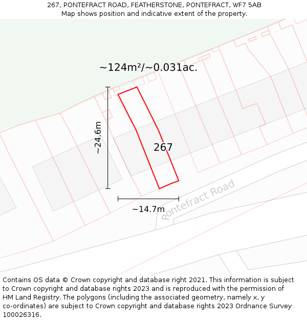 267, PONTEFRACT ROAD, FEATHERSTONE, PONTEFRACT, WF7 5AB: Plot and title map