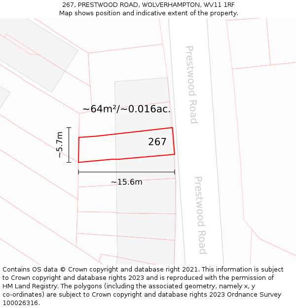 267, PRESTWOOD ROAD, WOLVERHAMPTON, WV11 1RF: Plot and title map