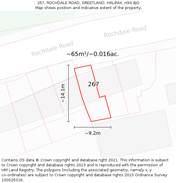 267, ROCHDALE ROAD, GREETLAND, HALIFAX, HX4 8JG: Plot and title map