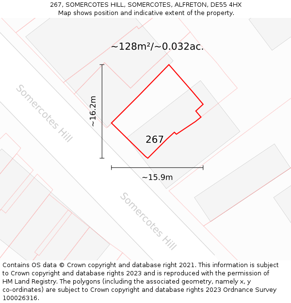 267, SOMERCOTES HILL, SOMERCOTES, ALFRETON, DE55 4HX: Plot and title map