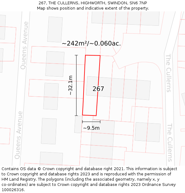 267, THE CULLERNS, HIGHWORTH, SWINDON, SN6 7NP: Plot and title map