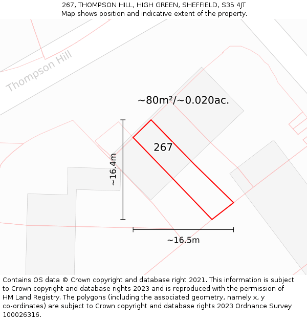 267, THOMPSON HILL, HIGH GREEN, SHEFFIELD, S35 4JT: Plot and title map