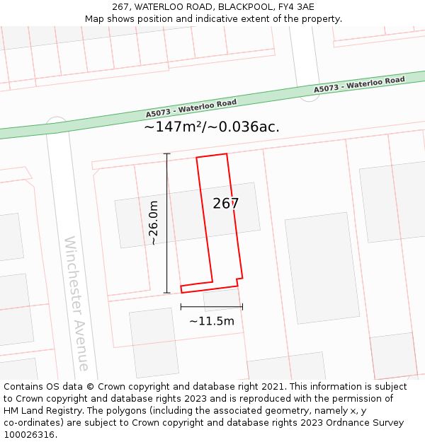 267, WATERLOO ROAD, BLACKPOOL, FY4 3AE: Plot and title map