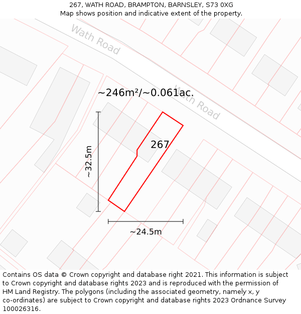 267, WATH ROAD, BRAMPTON, BARNSLEY, S73 0XG: Plot and title map