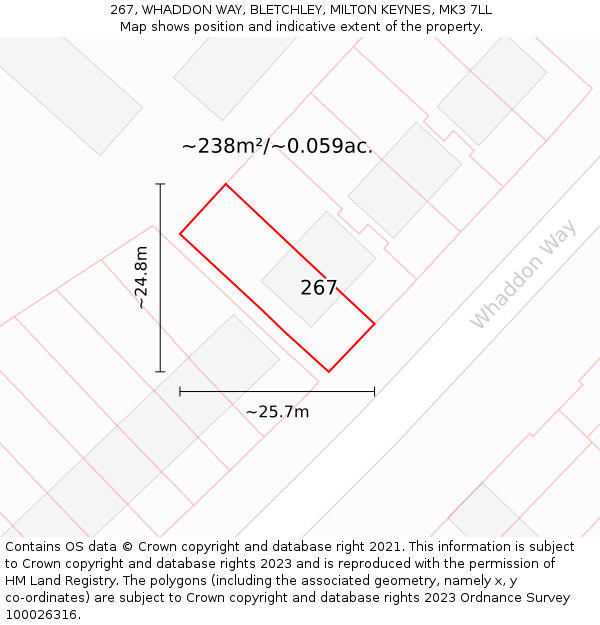 267, WHADDON WAY, BLETCHLEY, MILTON KEYNES, MK3 7LL: Plot and title map