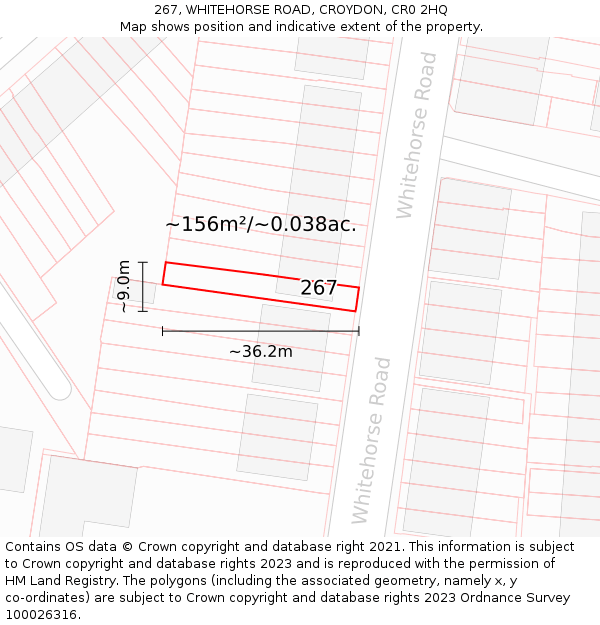 267, WHITEHORSE ROAD, CROYDON, CR0 2HQ: Plot and title map