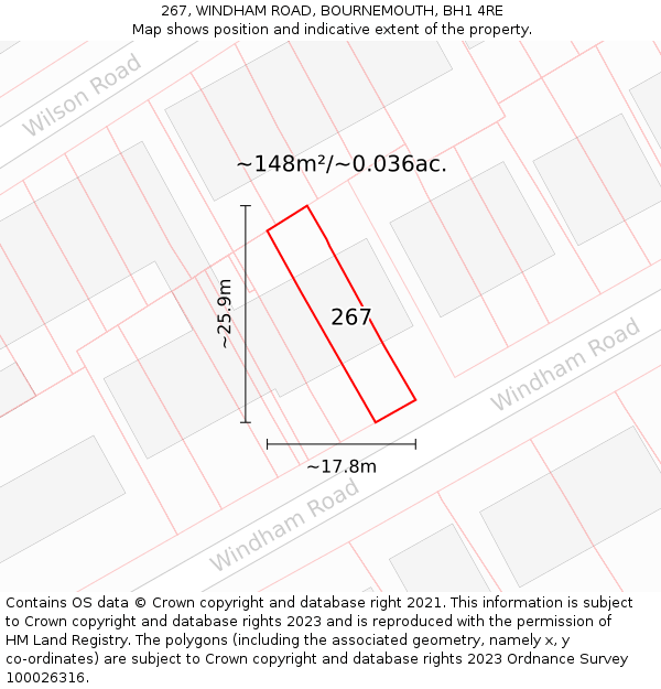 267, WINDHAM ROAD, BOURNEMOUTH, BH1 4RE: Plot and title map