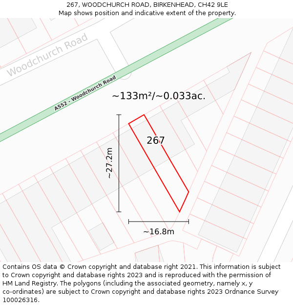 267, WOODCHURCH ROAD, BIRKENHEAD, CH42 9LE: Plot and title map