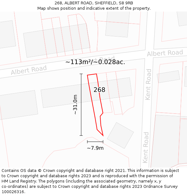 268, ALBERT ROAD, SHEFFIELD, S8 9RB: Plot and title map