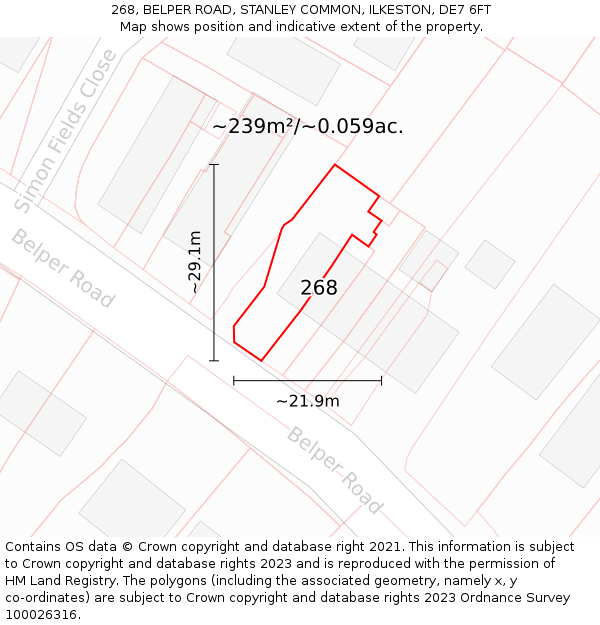 268, BELPER ROAD, STANLEY COMMON, ILKESTON, DE7 6FT: Plot and title map