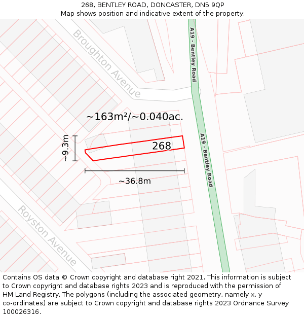268, BENTLEY ROAD, DONCASTER, DN5 9QP: Plot and title map