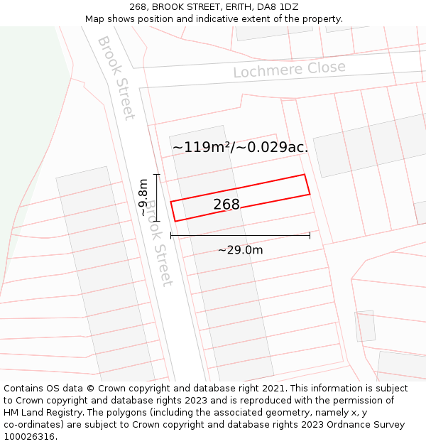 268, BROOK STREET, ERITH, DA8 1DZ: Plot and title map